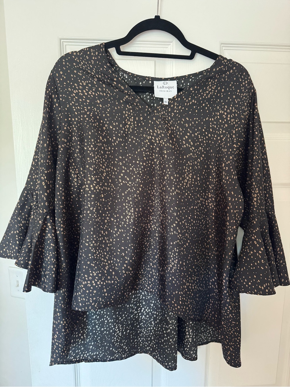LaRoque Black Printed Flutter-Sleeve Blouse